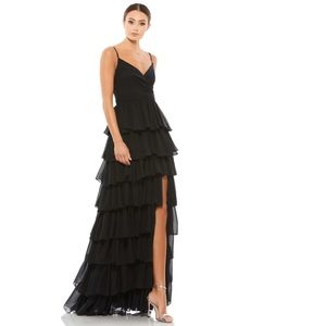 Mac Duggal sleeveless gown with riffled skirt